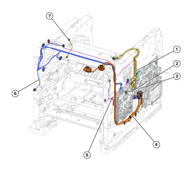 Printer – Front and right cables parts diagram - Xerox MS731ve / MS831e / MS832e / MS833e