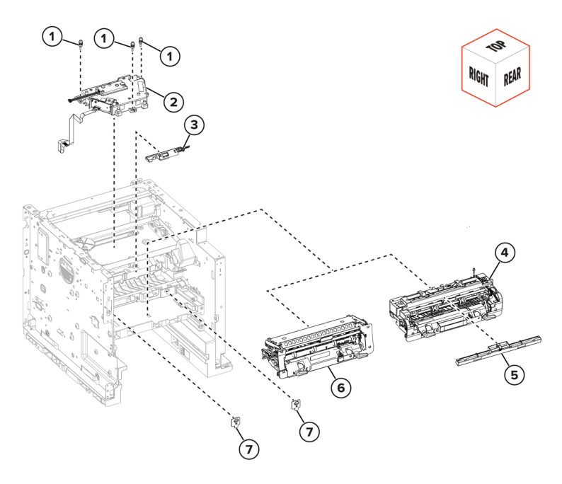 Printer – Printhead and fuser parts diagram - Xerox MS731ve / MS831e / MS832e / MS833e