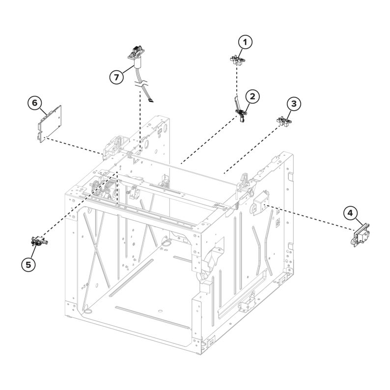 Input options – Optional 2100-sheet tray assemblies – 2100-sheet tray electronics parts diagram - Xerox MS731ve / MS831e / MS832e / MS833e