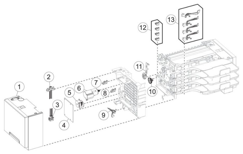 Output options – Mailbox assemblies – Mailbox assembly 1 parts diagram - Xerox MS731ve / MS831e / MS832e / MS833e