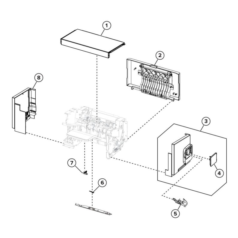 Output options – Staple finisher assemblies – Staple finisher assembly 1 parts diagram - Xerox MS731ve / MS831e / MS832e / MS833e