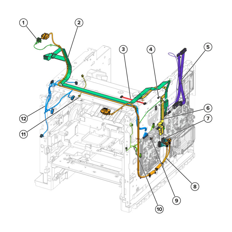 Printer – Front and right cables parts diagram - Xerox MX732e / MX733se