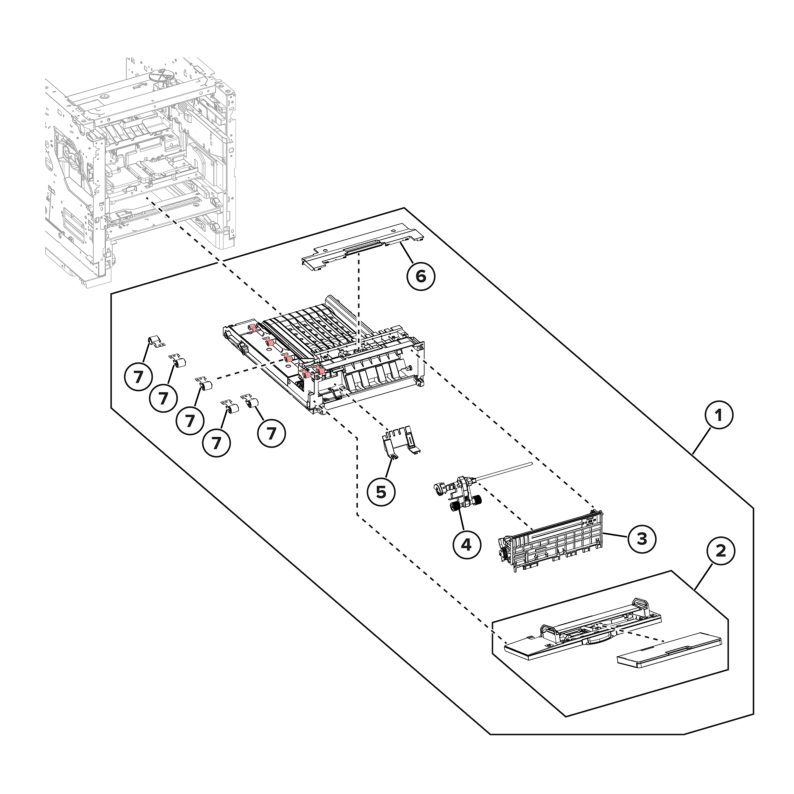 Printer – MPF/duplex unit parts diagram - Xerox MX732e / MX733se