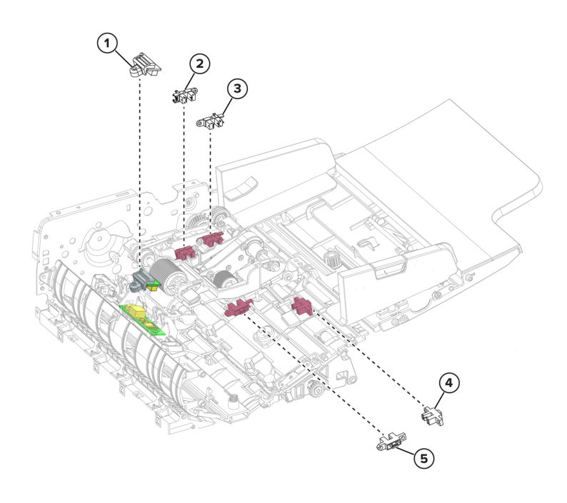ADF and flatbed scanner – ADF sensors (pick and feed) parts diagram - Xerox MX732e / MX733se