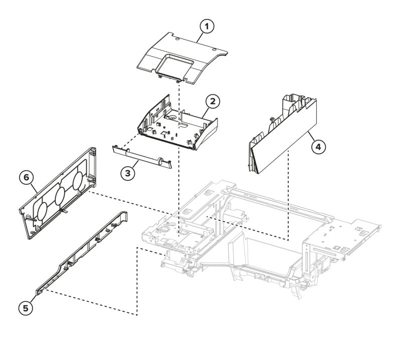 ADF and flatbed scanner – Front and left flatbed covers parts diagram - Xerox MX732e / MX733se