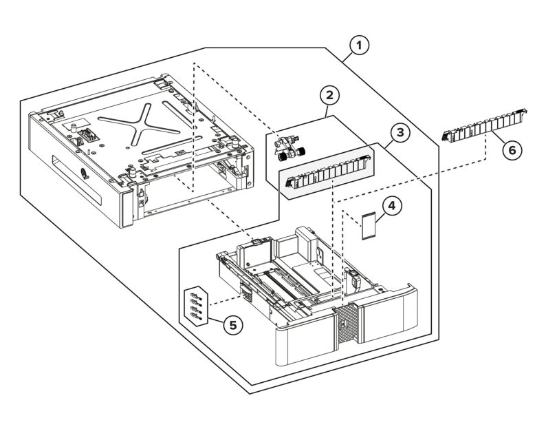 Input options – Optional 250- and 550-sheet tray assemblies – 250- and 550-sheet tray insert parts diagram - Xerox MX732e / MX733se