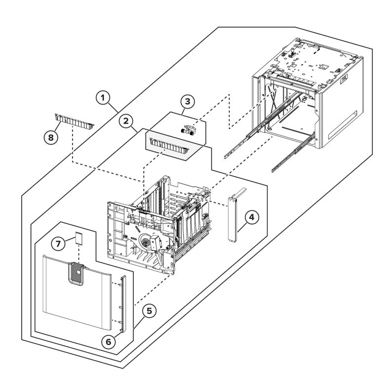 Input options – Optional 2100-sheet tray assemblies – 2100-sheet tray insert parts diagram - Xerox MX732e / MX733se