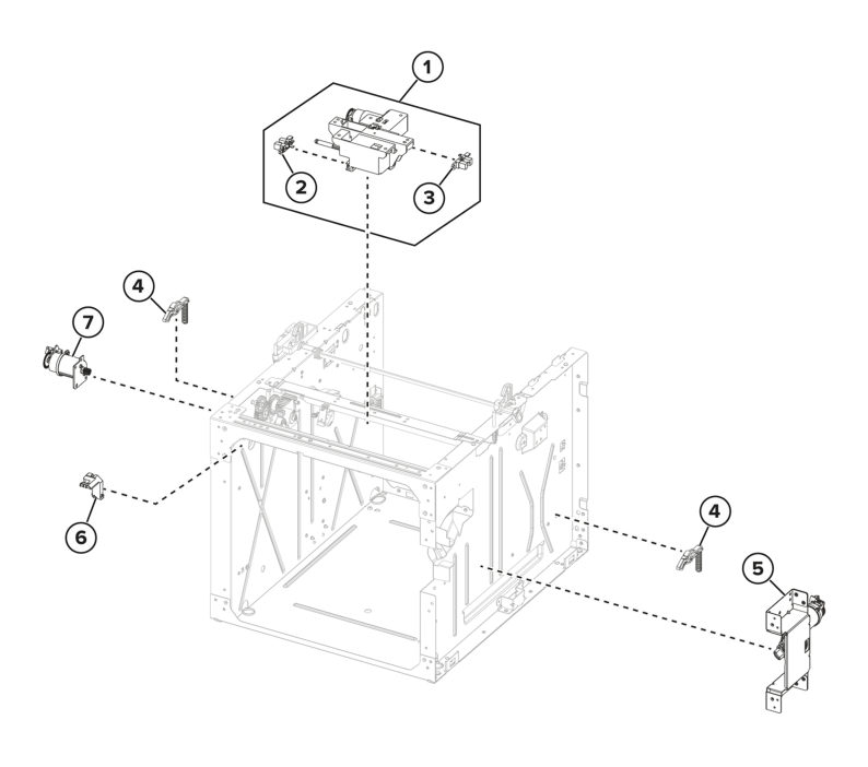 Input options – Optional 2100-sheet tray assemblies – 2100-sheet tray drive components parts diagram - Xerox MX732e / MX733se