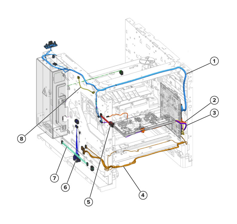 Printer – Front and left cables parts diagram - Xerox MX831se / MX831tse / MX833se / MX833tse / MX833xse