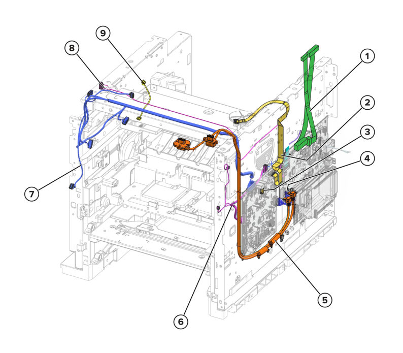 Printer – Front and right cables parts diagram - Xerox MX831se / MX831tse / MX833se / MX833tse / MX833xse