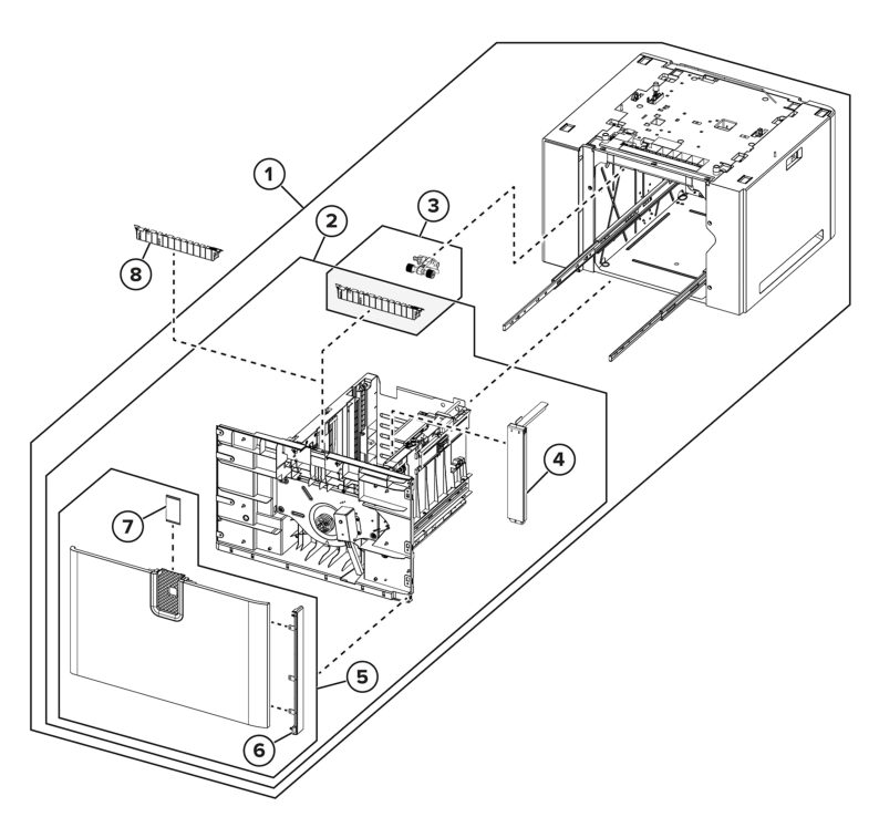 Input options – Optional 2100-sheet tray assemblies – 2100-sheet tray insert parts diagram - Xerox MX831se / MX831tse / MX833se / MX833tse / MX833xse
