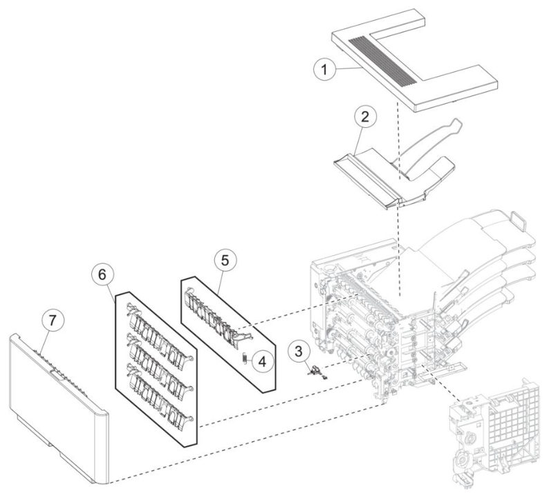 Output options – Mailbox assemblies – Mailbox assembly 3 parts diagram - Xerox MX831se / MX831tse / MX833se / MX833tse / MX833xse