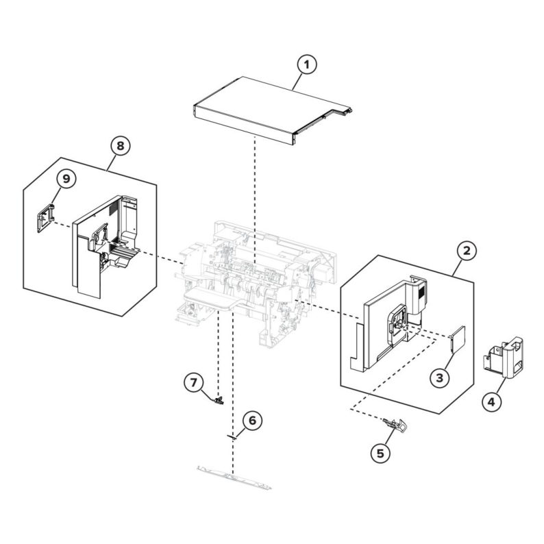 Output options – Staple, hole punch finisher assemblies – Staple, hole punch finisher assembly 1 parts diagram - Xerox MX831se / MX831tse / MX833se / MX833tse / MX833xse
