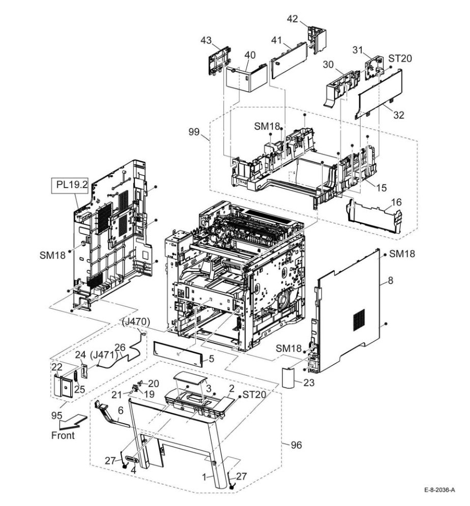 PL 19.1 Cover (B605/B615) (1/2) parts diagram - Xerox VersaLink B600 / B605 / B610 / B615