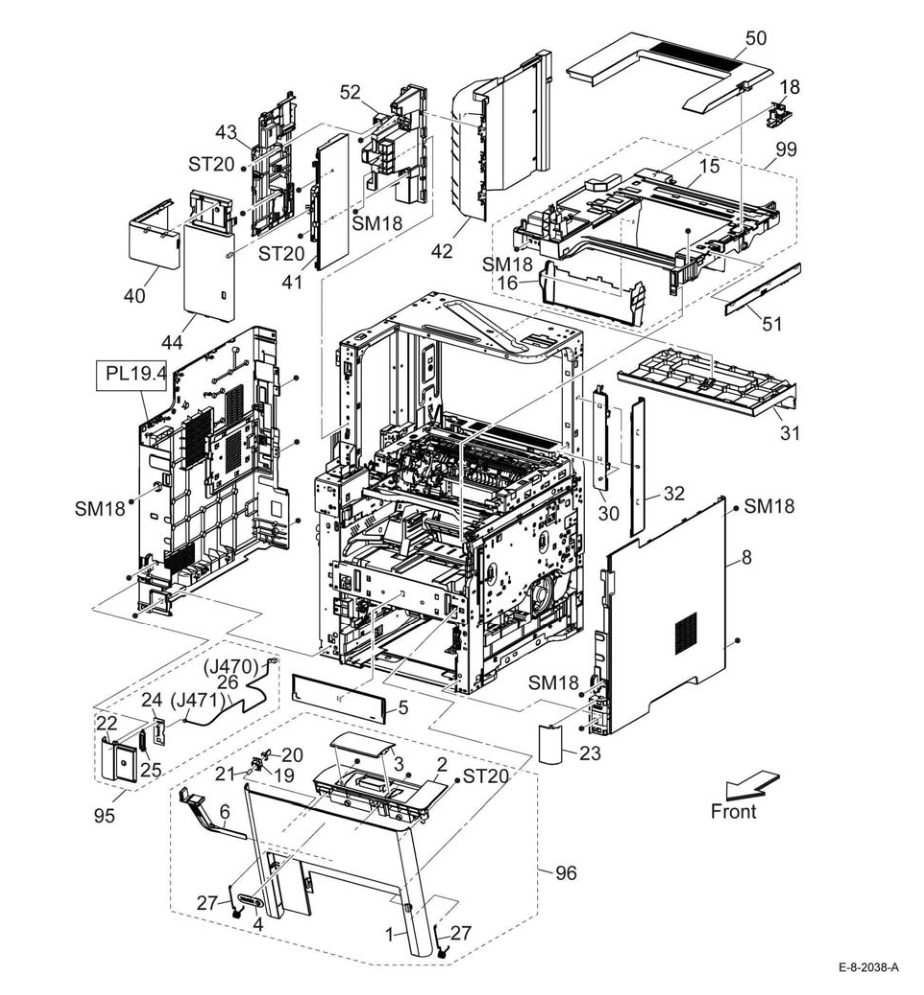 PL 19.3 Cover (B615_Tall) (1/2) parts diagram - Xerox VersaLink B600 / B605 / B610 / B615