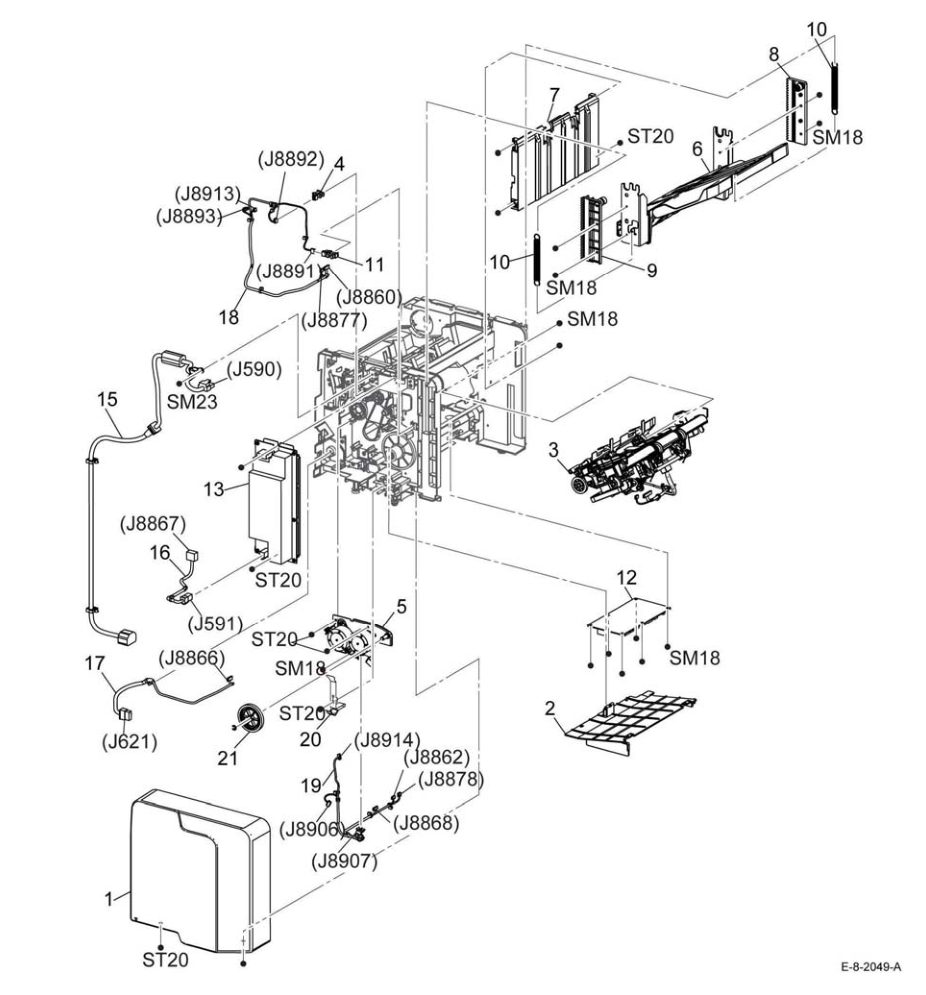 PL 21.1 Finisher parts diagram - Xerox VersaLink B600 / B605 / B610 / B615