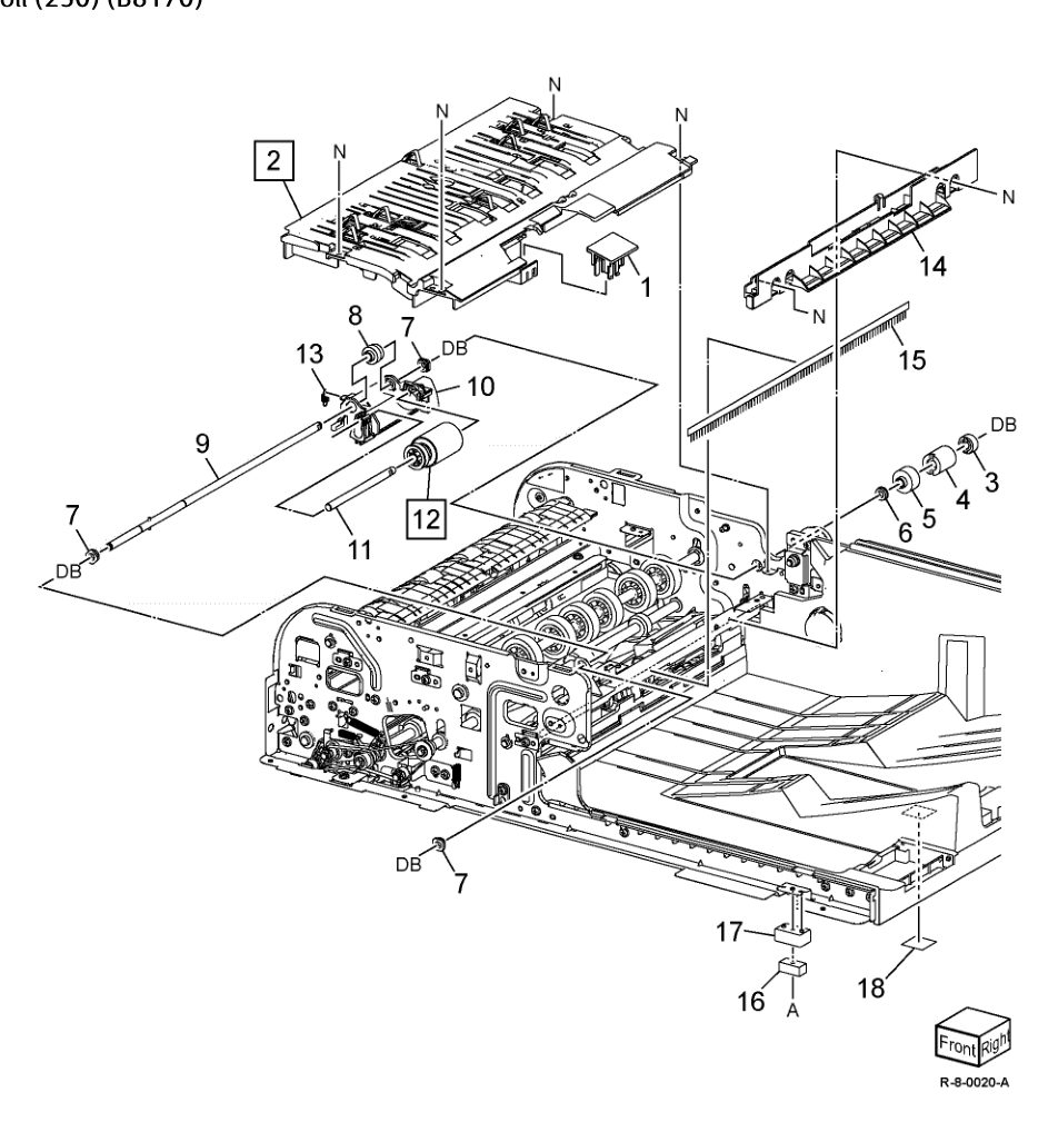 PL 5.11 Lower Chute Assembly, Retard Roll (250) (B8170) parts diagram - Xerox AltaLink B8145 / B8155 / B8170 / C8130