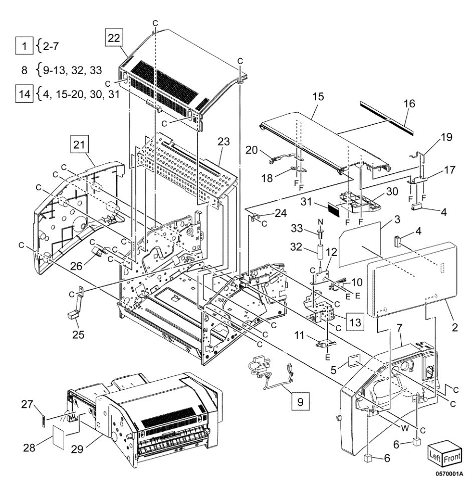 PL 70.1 Finisher Assembly parts diagram - Xerox AltaLink B8145 / B8155 / B8170 / C8130