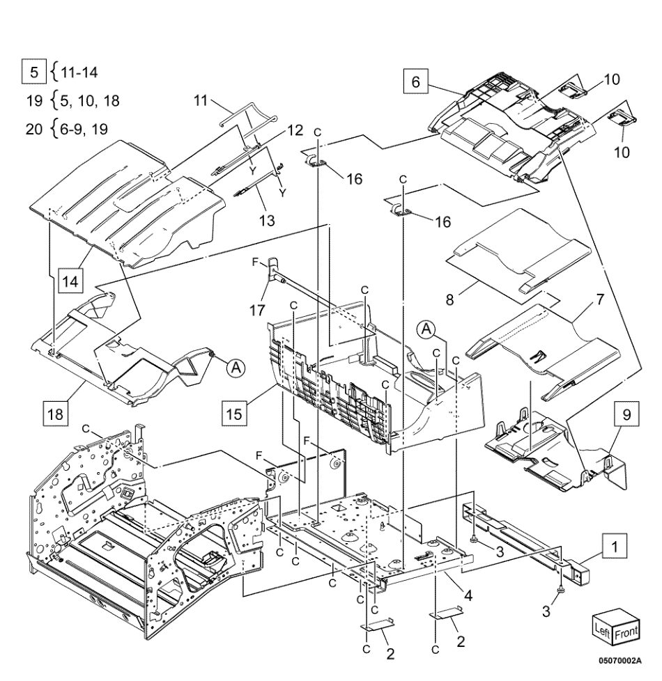 PL 70.2 Stacker Base Assembly (1 of 2) parts diagram - Xerox AltaLink B8145 / B8155 / B8170 / C8130