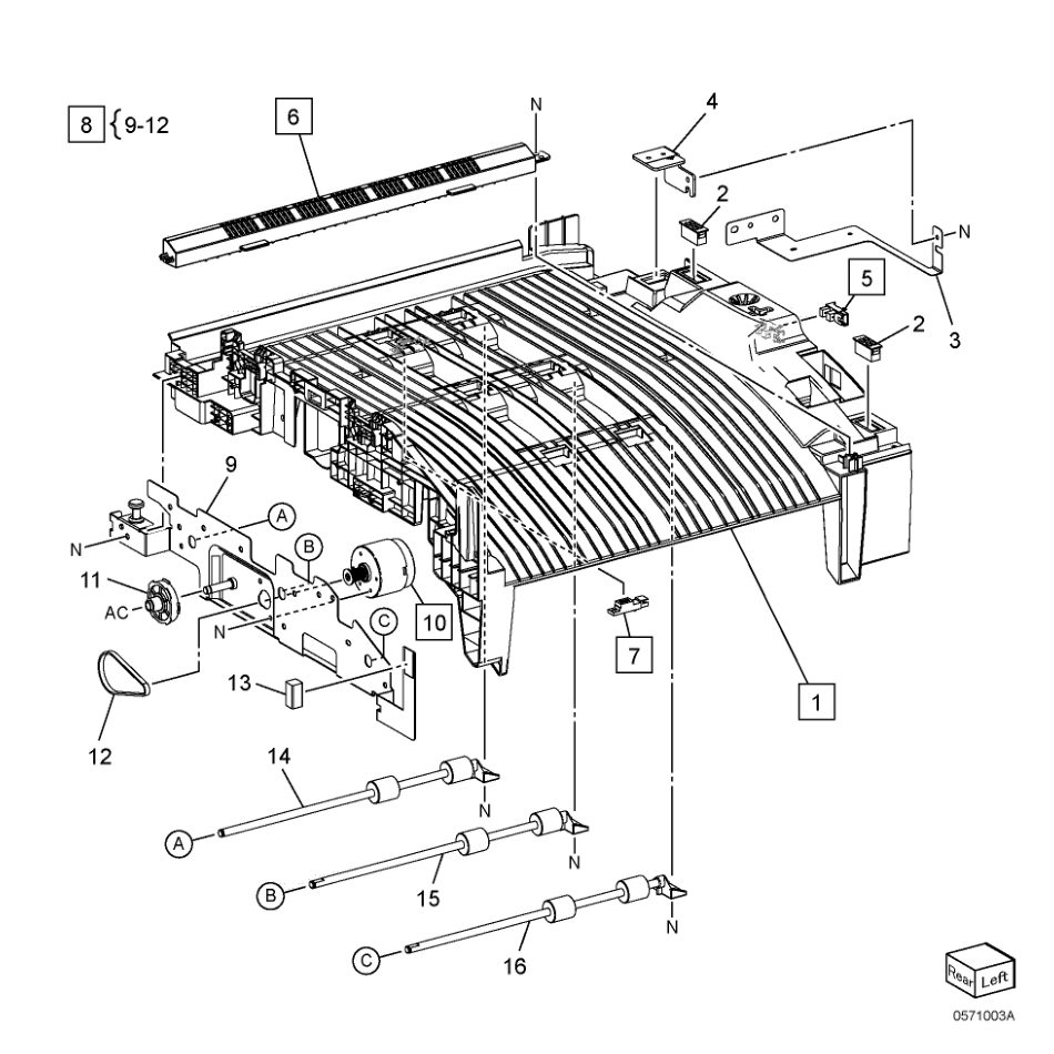PL 71.3 Lower Chute Assembly parts diagram - Xerox AltaLink B8145 / B8155 / B8170 / C8130