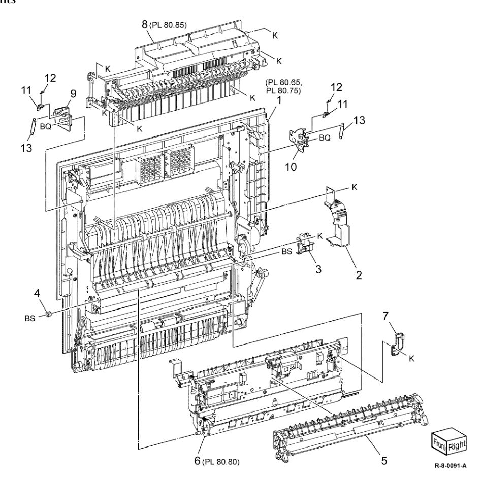 PL 80.70 Left Cover Transport Components parts diagram - Xerox AltaLink B8145 / B8155 / B8170 / C8130