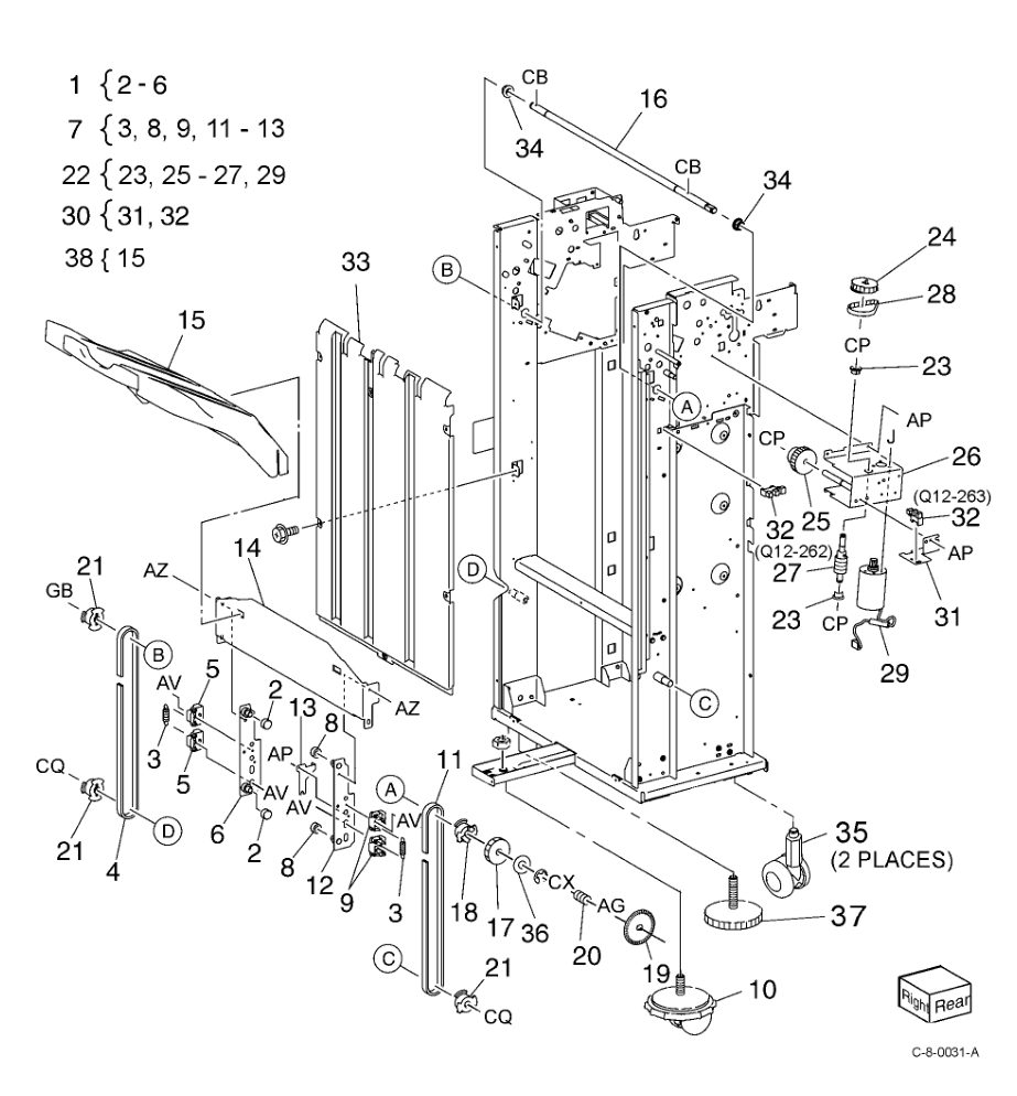 PL 13.15 Office Finisher LX Stacker parts diagram - Xerox VersaLink C7000 / C7020 / C7025 / C7030