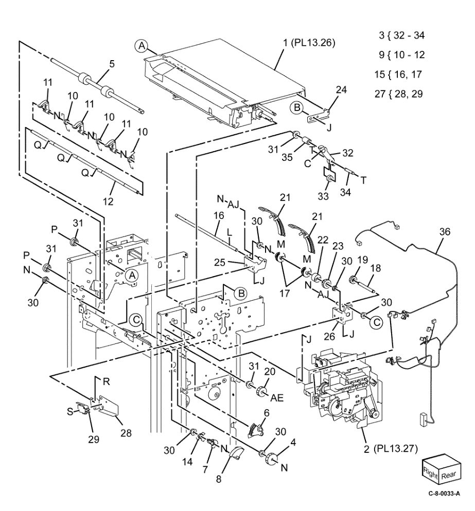 PL 13.25 Office Finisher LX Ejector (1 parts diagram - Xerox VersaLink C7000 / C7020 / C7025 / C7030