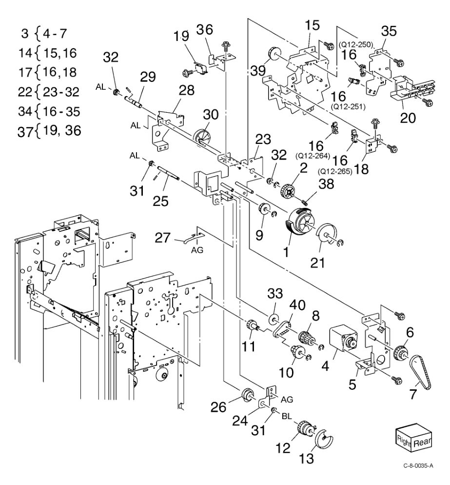 PL 13.27 Office Finisher LX Ejector (3 parts diagram - Xerox VersaLink C7000 / C7020 / C7025 / C7030