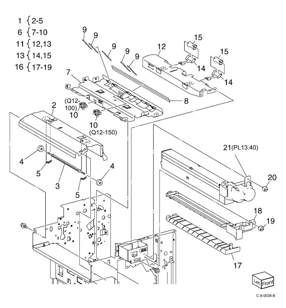 PL 13.35 Office Finisher LX Exit and parts diagram - Xerox VersaLink C7000 / C7020 / C7025 / C7030