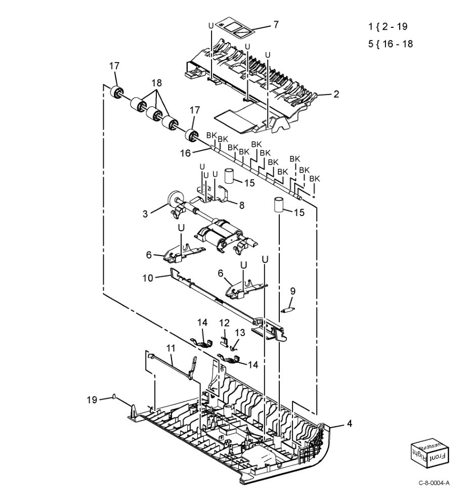 PL 5.20 Upper Feeder parts diagram - Xerox VersaLink C7000 / C7020 / C7025 / C7030