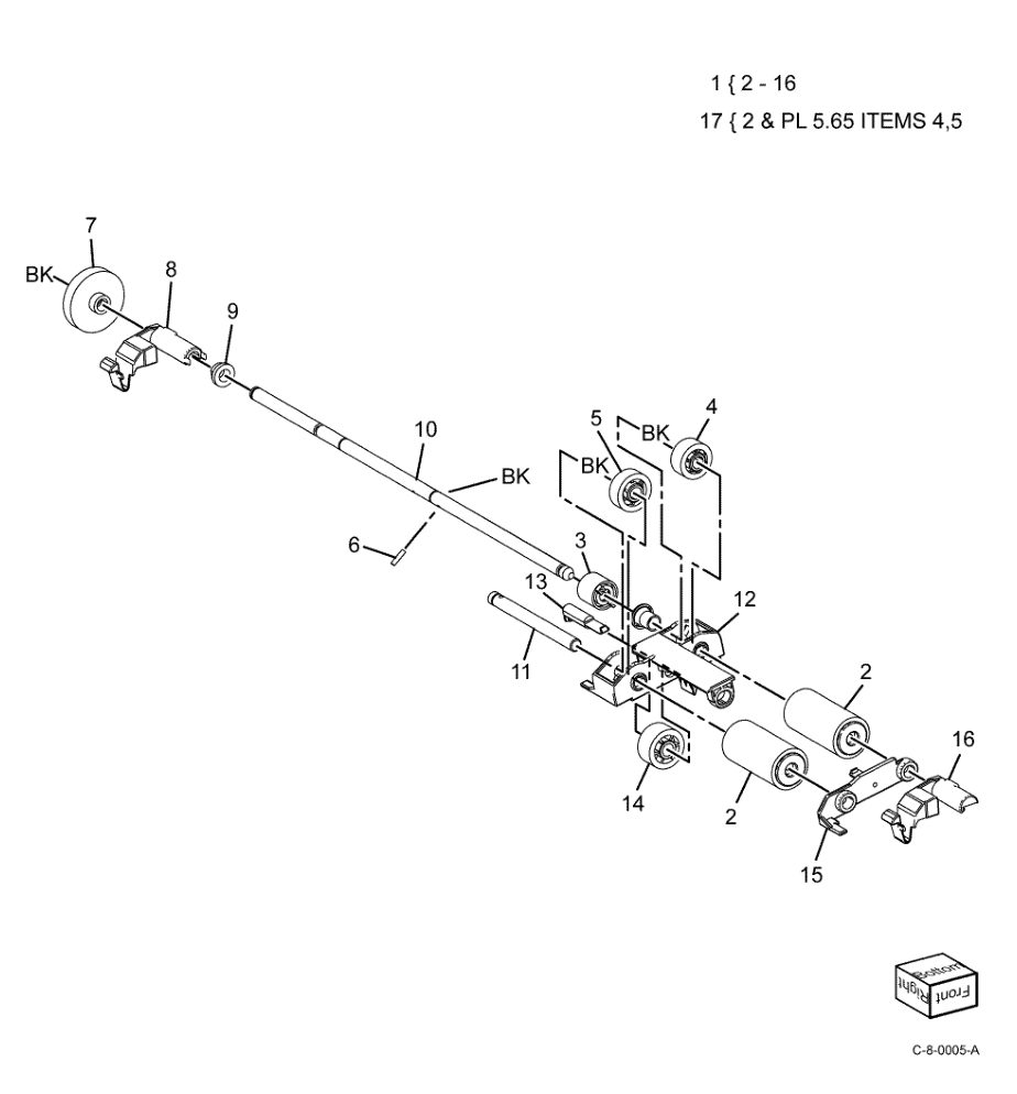 PL 5.25 Feed Roll Nudger Roll parts diagram - Xerox VersaLink C7000 / C7020 / C7025 / C7030