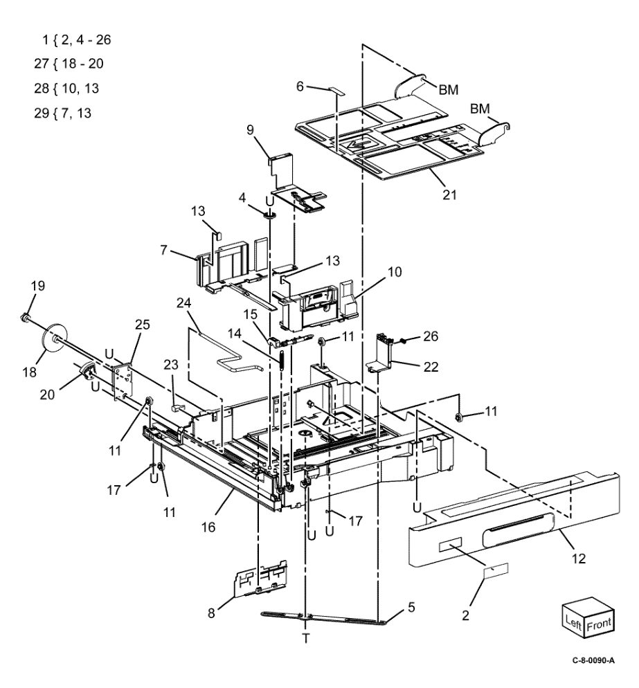 PL 70.10 Tray Components parts diagram - Xerox VersaLink C7000 / C7020 / C7025 / C7030