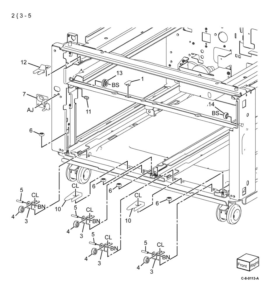 PL 70.75 TTM Front Support parts diagram - Xerox VersaLink C7000 / C7020 / C7025 / C7030