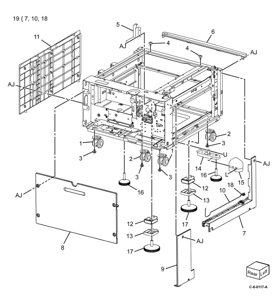 PL 70.95 TTM Casters parts diagram - Xerox VersaLink C7000 / C7020 / C7025 / C7030