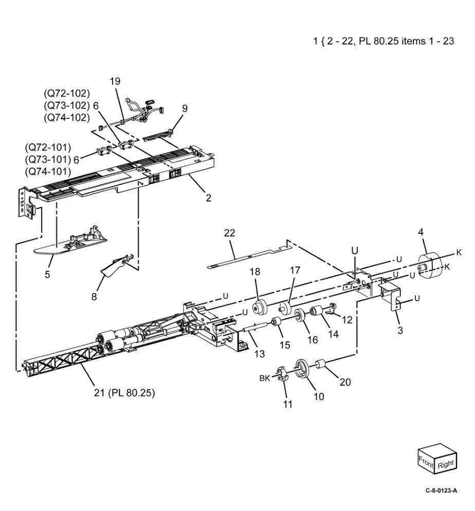 PL 80.20 Tray 2, 3 and 4 Feeder parts diagram - Xerox VersaLink C7000 / C7020 / C7025 / C7030
