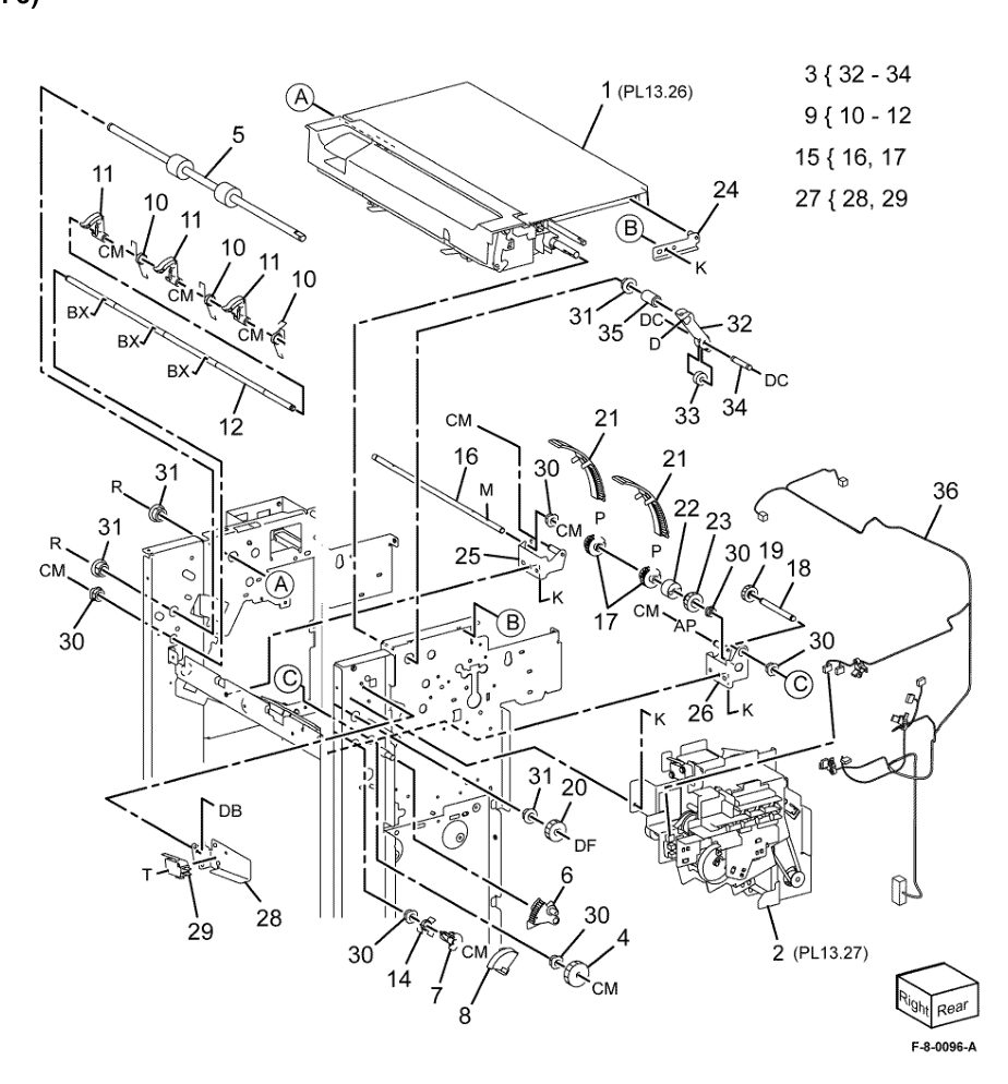 PL 13.25 Office Finisher LX Ejector (1 of 5) parts diagram - Xerox VersaLink C8000 / C9000