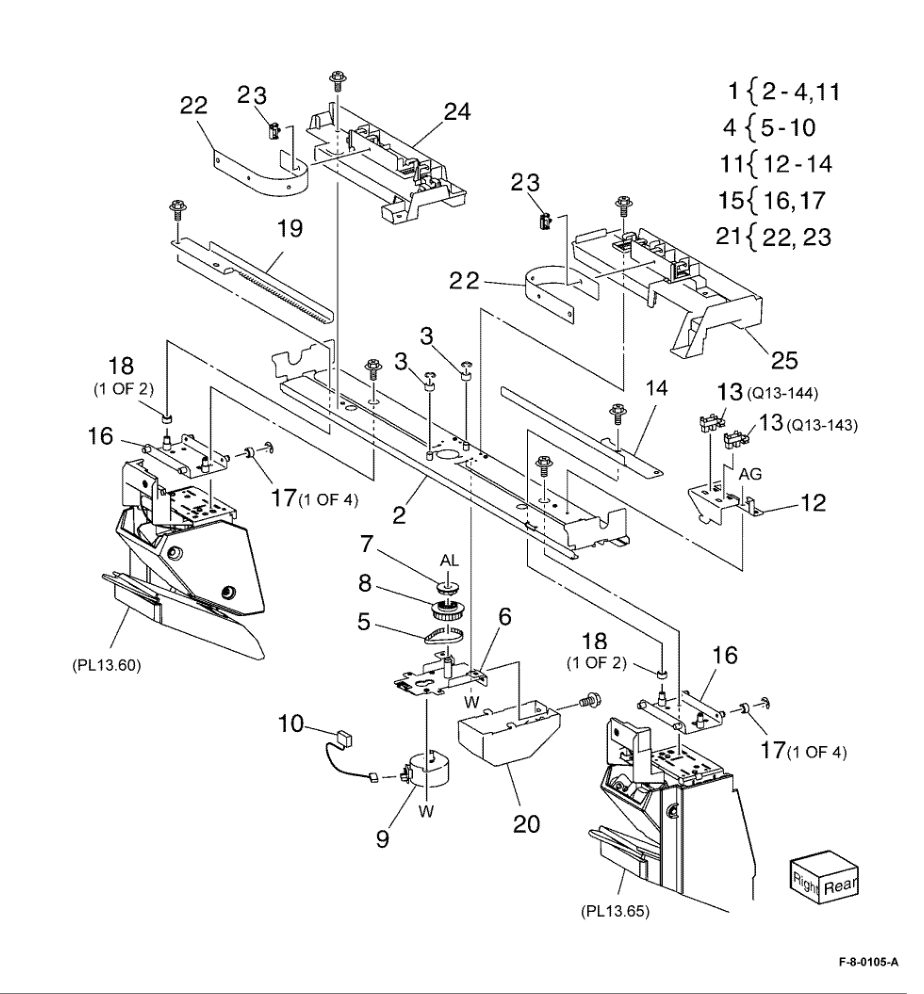 PL 13.55 Office Finisher LX Booklet Stapler Assembly parts diagram - Xerox VersaLink C8000 / C9000