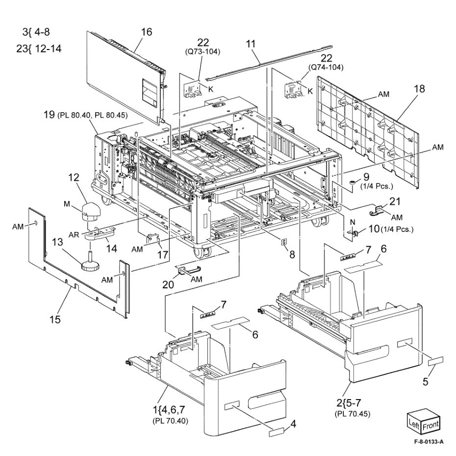 PL 70.35 TTM Covers and Tray 3/4 Assembly parts diagram - Xerox VersaLink C8000 / C9000