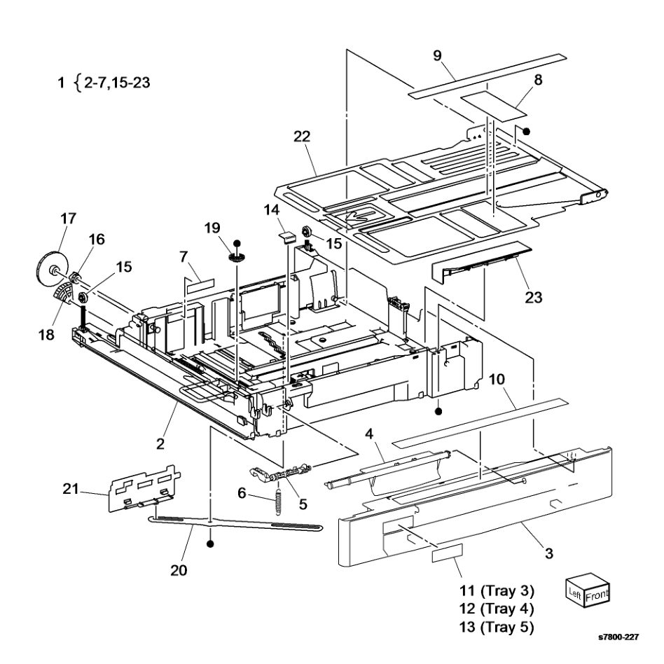 PL 10.2 Tray 3/4/5 parts diagram - Xerox Phaser 7800