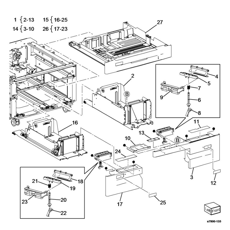 PL 11.1 Tray 3/4/5 Feeder Assembly - parts diagram - Xerox Phaser 7800