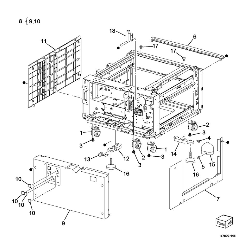 PL 11.18 Cover, Caster - TT parts diagram - Xerox Phaser 7800