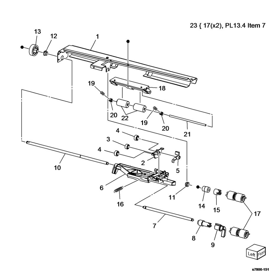 PL 13.3 Tray 1 (MPT) (3 of 5) parts diagram - Xerox Phaser 7800