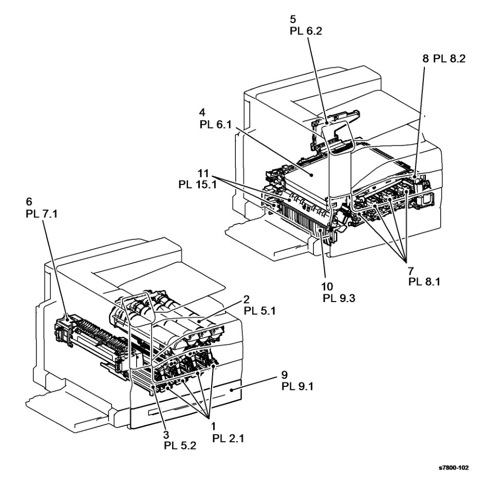 PL 1.1 Processor (1 of 2) parts diagram - Xerox Phaser 7800