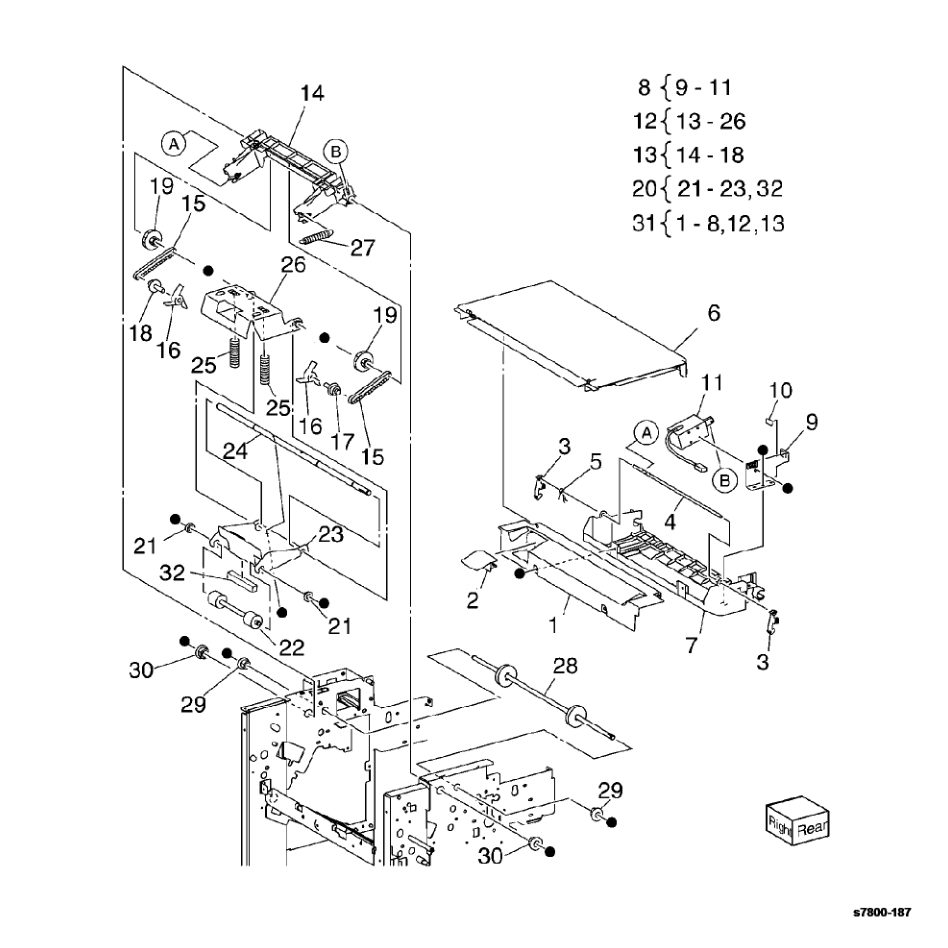 PL 23.10 Finisher Eject (2 of 5) parts diagram - Xerox Phaser 7800