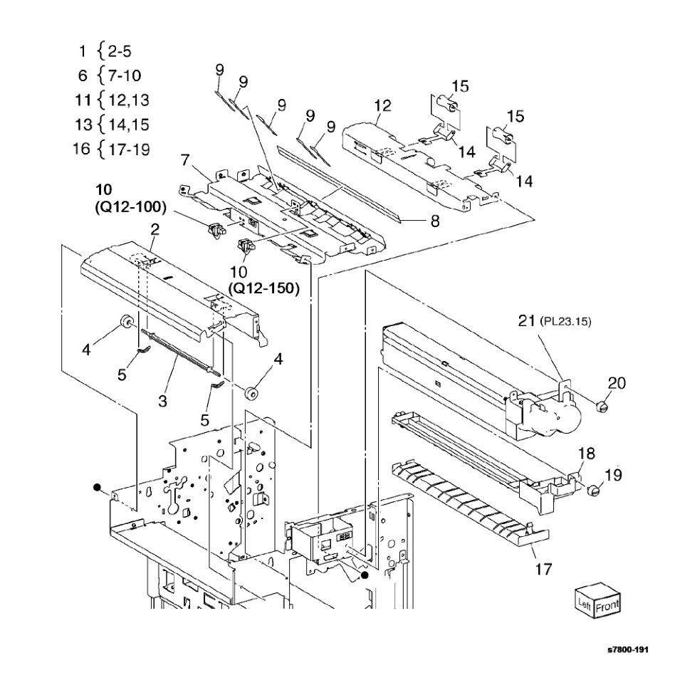 PL 23.14 Finisher Exit/Folder parts diagram - Xerox Phaser 7800