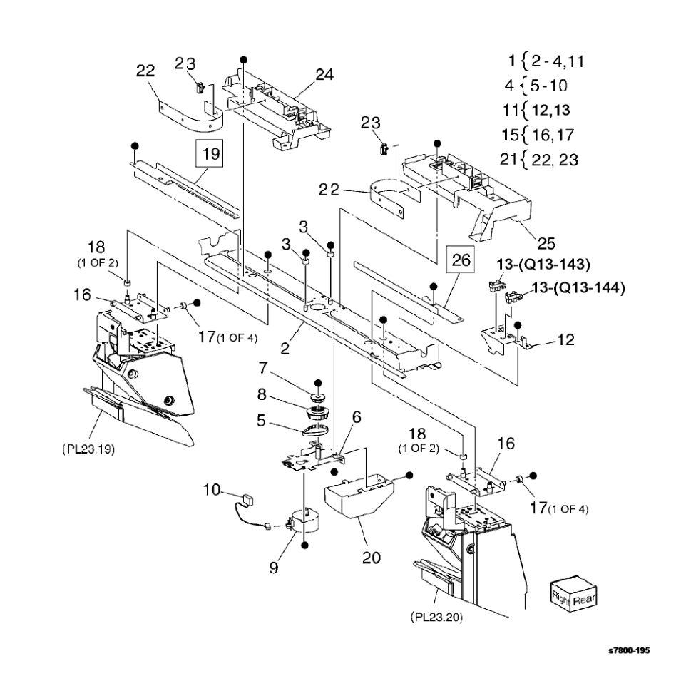 PL 23.18 Booklet Stapler Assembly parts diagram - Xerox Phaser 7800