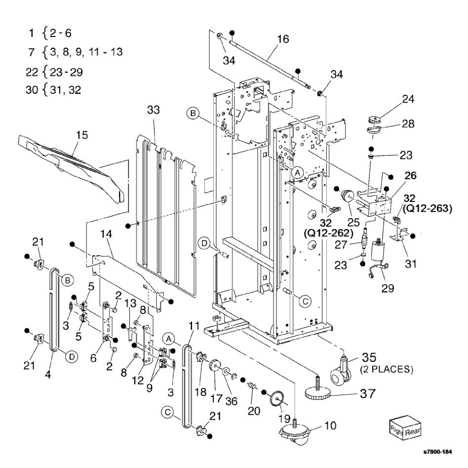 PL 23.7 Finisher Stacker parts diagram - Xerox Phaser 7800