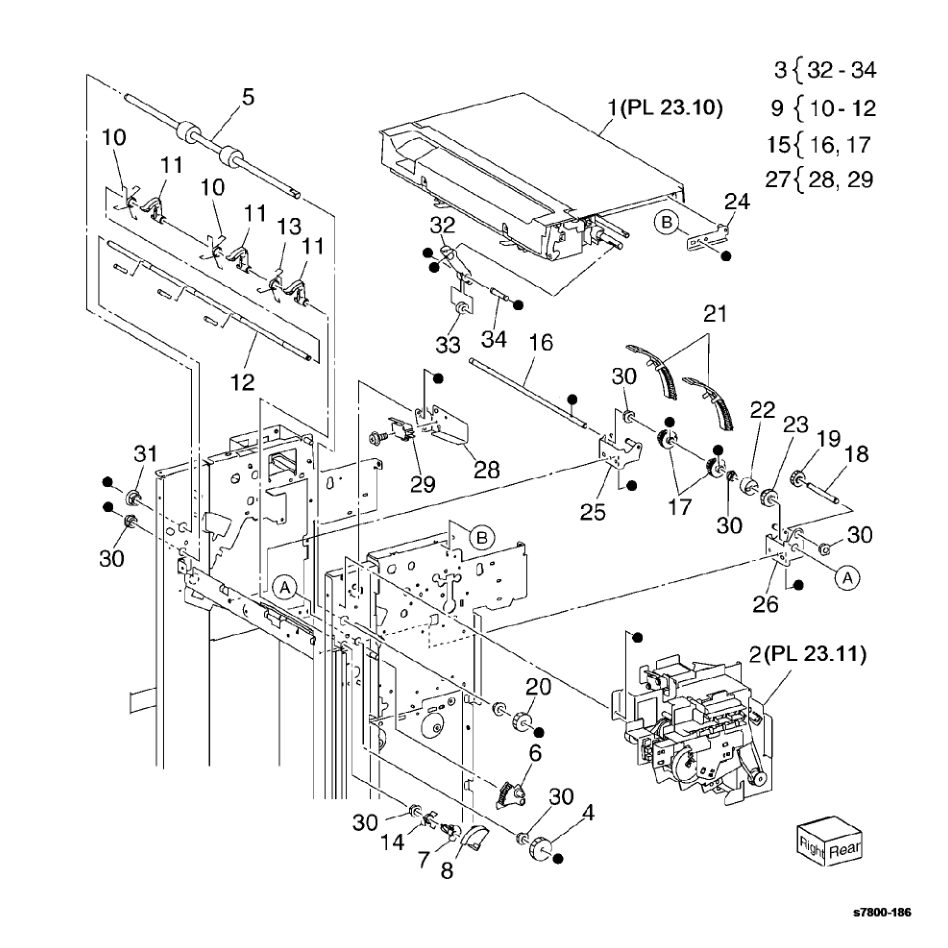 PL 23.9 Finisher Eject (1 of 5) parts diagram - Xerox Phaser 7800