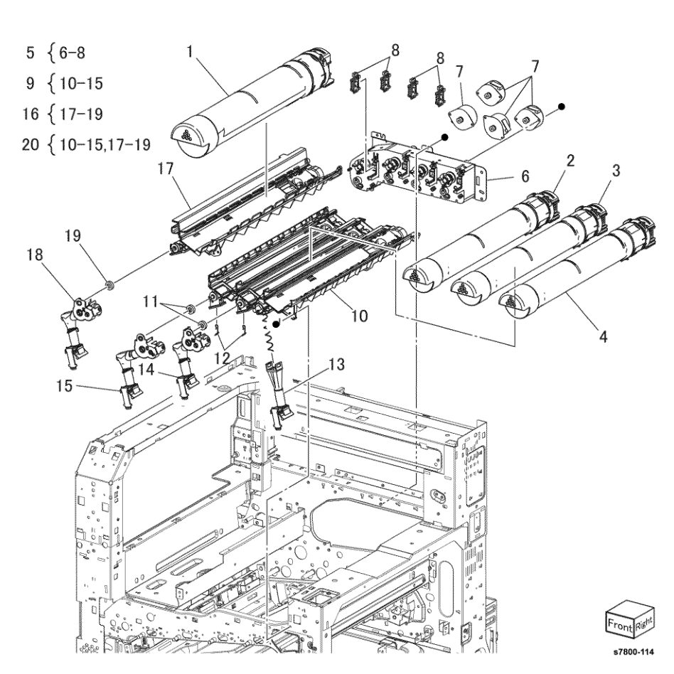 PL 5.1 Development (1 of 2) parts diagram - Xerox Phaser 7800