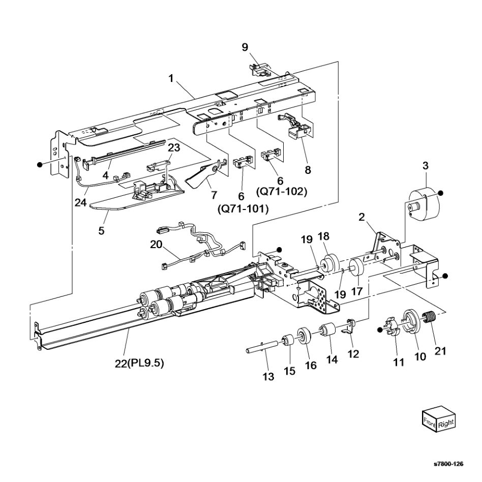 PL 9.4 Tray 2 Feeder Assembly (1 of 2) parts diagram - Xerox Phaser 7800